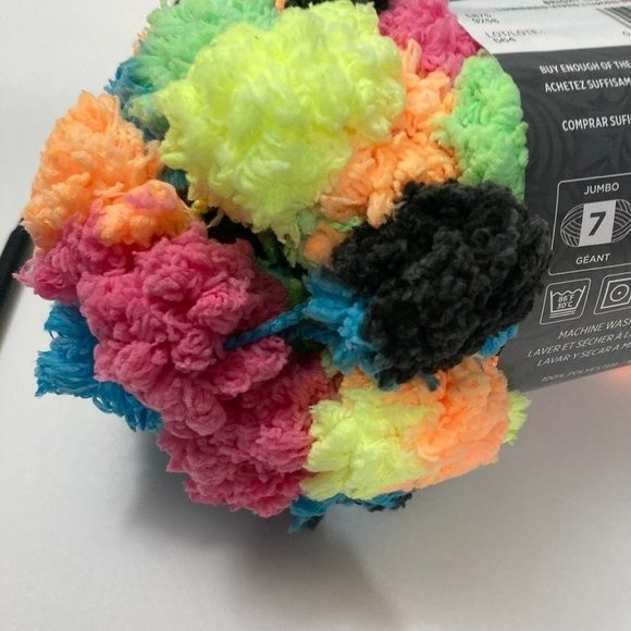 Red Heart Pomp A Doodle Jumbo Yarn Bright Lights Neon Black Pom Pom - Picture 12 of 13